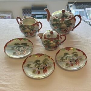 Elegant Red and White Tea Set